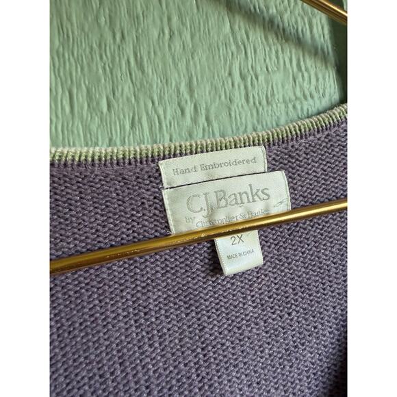 Vintage Hand Embroidered Winter Knit Theme Cardigan – 2X – Lilac Zip Up Sweater - Picture 4 of 6